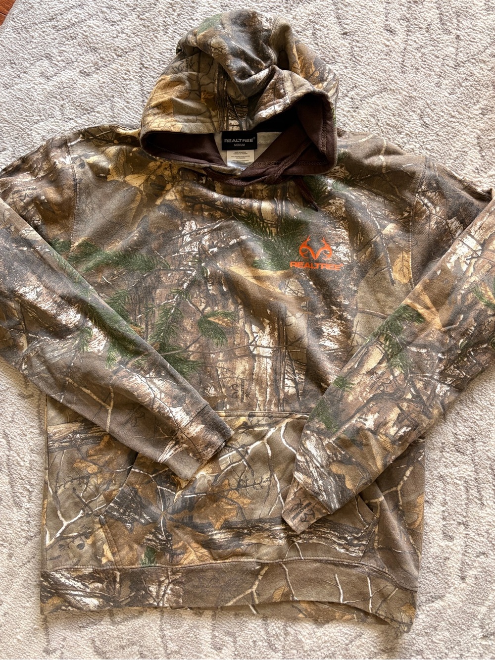 Realtree Camo Thin Hoodie with Orange Logo